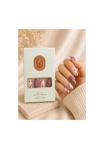 Zelüx - Kırmızı Renkli Kalpli - 24 Adet Yapıştırma Tırnak Sanatı Seti Nail Art