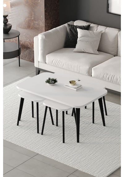 Roma Orta Sehpa Metal Ayaklı , 4+1 Orta Sehpa , 100 X 60 X 50 Cm Siyah Metal Beyaz