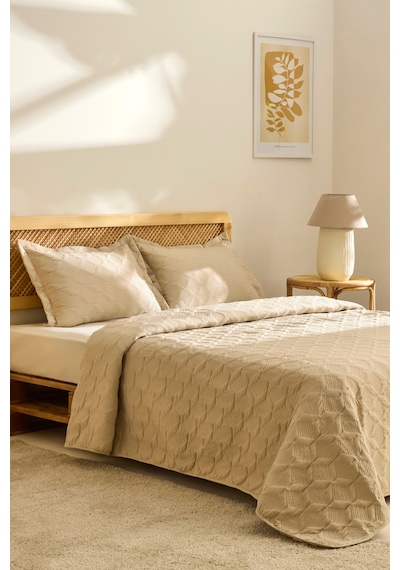 Kaşmir Home Greta Geometrik Çift Kişilik Yatak Örtüsü Takımı Bej Bej