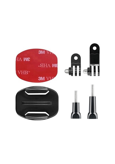 Gplus Bs06y 6 Parça Flat Zemin Düz Yüzey 3 Yollu Aksiyon Kamera Uyumlu 3m Yapışkan Motor Kask Bağlantı Seti Siyah