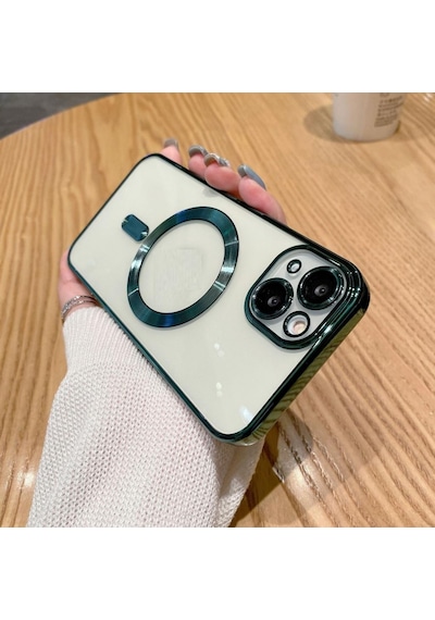 Apple Uyumlu iPhone 15 Kılıf Magsafe Kamera Lensli Korumalı Şeffaf Silikon Kapak