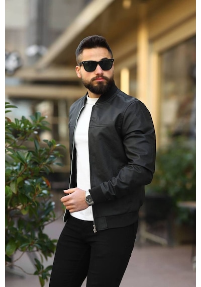 Erkek Bomber Ceket Siyah Carbon