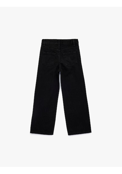 Koton Pamuklu Cepli Taş Detaylı Geniş Paça Denim Pantolon Siyah 6skg40023ad Siyah