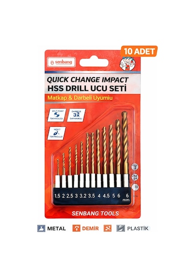 Senbang 10 Parça Hss Impact Matkap Ucu Seti 1.5 6 Mm Quick Change Altıgen Sap Metal Ahşap Alüminyum