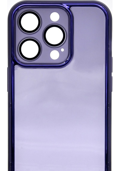 Apple Uyumlu iPhone 14 Pro  Mor Kenarlı Renkli Yarı Şeffaf Kapak Kılıf Kamera Lens Korumalı Mor