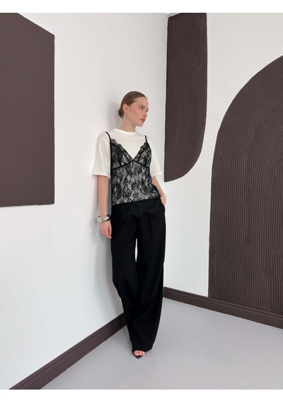 Verymoda Penye Tunik Üstü Dantel Kısa Elbise D3009 Krem