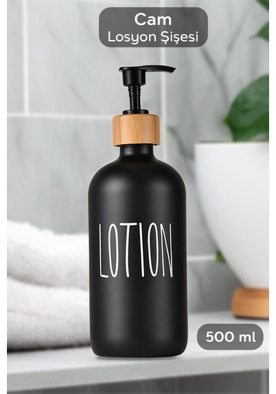 1 Adet Banyo Sıvı Sabunluk - Cam Losyon Şampuan Şişesi 500 Ml - Siyah