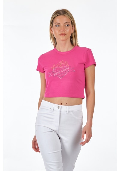 Only Sıfır Yaka Fuşya Kadın T-shirt 15286662 001