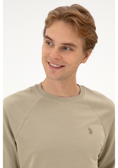 U.S. Polo Assn. Erkek Regular Fit Bisiklet Yaka Açık Haki İnce Basic Sweatshirt 50313752-VR183