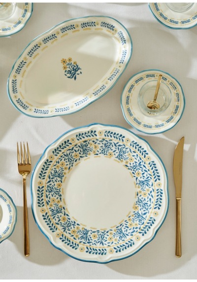 Bella Maison Liana Stoneware 52 Parça 12 Kişilik Kahvaltı Takımı Mavi Mavi