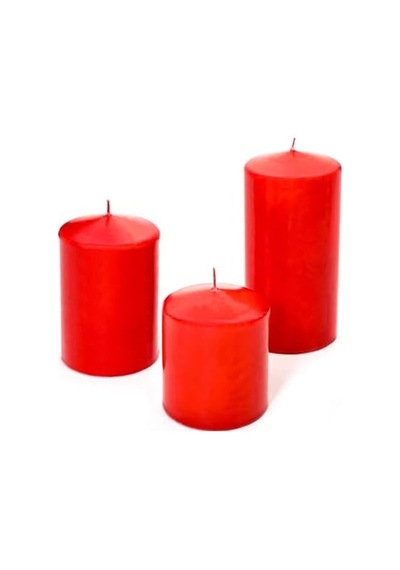 3'lü Kırmızı Silindir Mum Seti 5,5 Cm-7,5 Cm-10 Cm 50 x 22