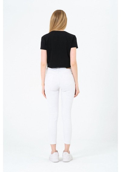 Kadın Siyah Kısa Kollu Oversize Crop - Pamuklu Basic Rahat Kesim T-shirt Çok Renkli