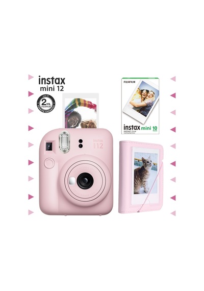 Fujifilm Instax Mini 12 Fotoğraf Makinesi + 10'lu Film + Mini Albüm Seti Pembe