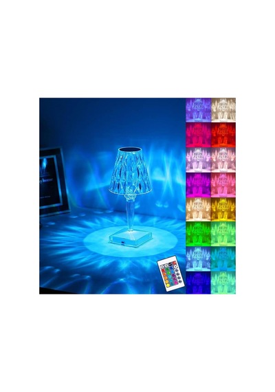 Kristal Işıklı Lamba Şarjlı Dokunmatik Rgb'li Masaüstü Set Kumandalı Usb'li Abajur Hediyelik Eşya