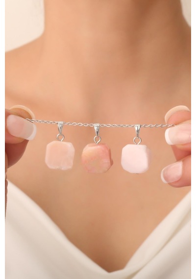 Pembe Opal Taşı Kolye Beyaz
