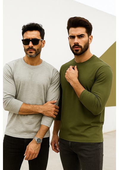 Rich Erkek Haki-grimelanj 2'li Paket Basic Uzun Kollu Body Haki-grimelanj