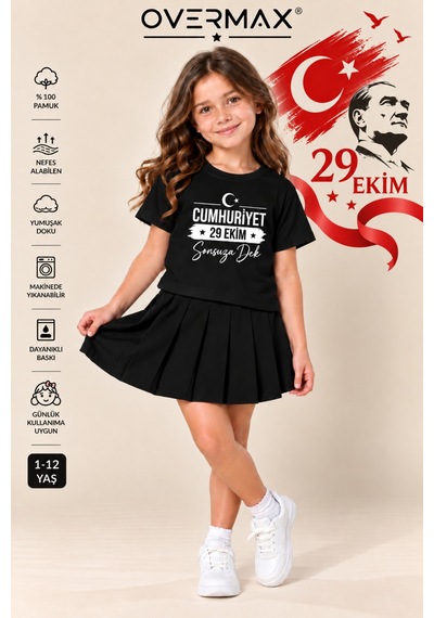 Overmax 29 Ekim Cumhuriyet Bayramı Çocuk Tişörtü Cumhuriyet Sonsuza Dek Baskılı %100 Pamuk Kız Erkek Çocuk T-shirt - 1-12 Yaş Siyah - 932556338 Siyah