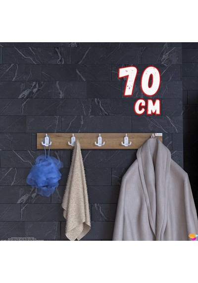 Modilayn Arı Serisi 66,4x9,6 Cm 5' Li Set 15 Kancalı Banyo Askısı Ekstra Düzen Ve Yer Tasarrufu Safir Meşe