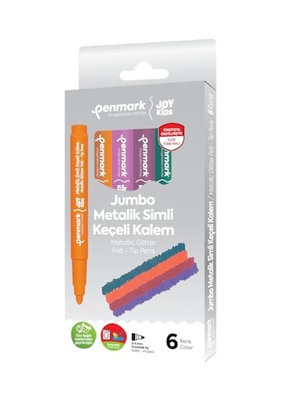 Süper Yıkanabilir Metalik Simli Jumbo Keçeli Kalem 6'lı