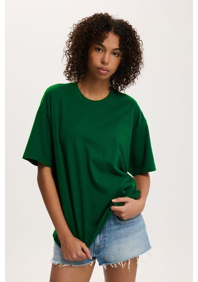 Seeh Nefti Yeşili Kısa Kollu Oversize Basic Kadın T-shirt Sh281