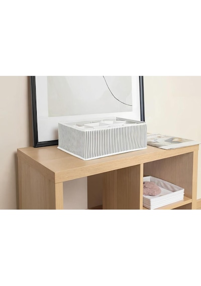 2 Adet 12 Bölmeli Çok Amaçlı Çekmece Düzenleyici Organizer Çorap-iç Çamaşırı Vb 31x25x12 Cm Gri-beyaz