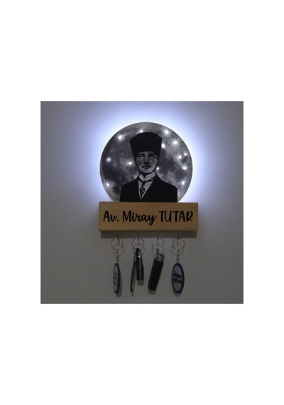 Led Işıklı Pleksi Dolunay Kişiselleştirilebilir Dekoratif Biblo Atatürk Portre Anahtar Askılığı Gri - 737347614 Gri
