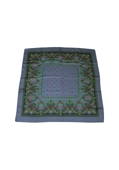Tikitonki Kare Kesim Etnik Çiçek Desenli Saten Gri Eşarp - 90x90 Gri Gri