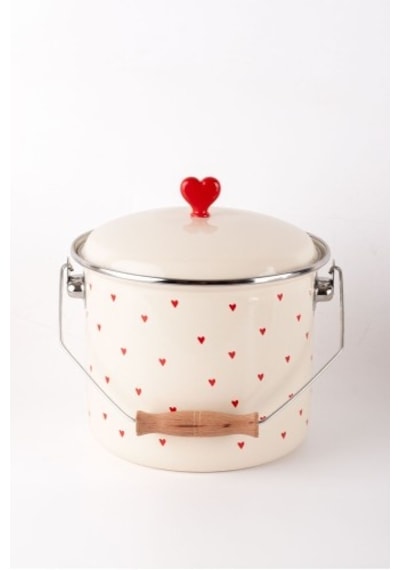 Cupid Kalp Desenli Emaye Yoğurt/bakliyat Bakracı 20cm-3 Litre-tüm Ocaklarla Uyumlu Krem
