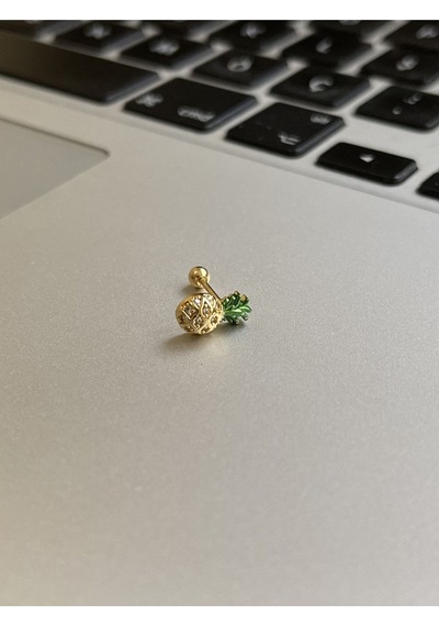 316 L Cerrahi Çelik Dudak Kıkırdak Helix Tragus Piercingi Ananas Detaylı Piercing Şeffaf