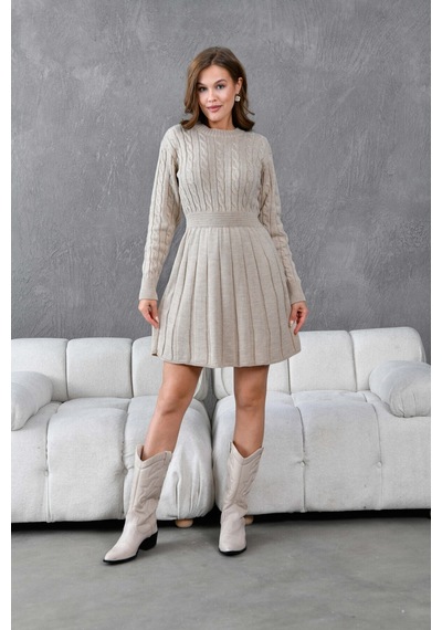 Flex Fashıon Saç Örgülü Trend Popüler Triko Mini Elbise Taş - 662242424 Taş - 662242424 Taş