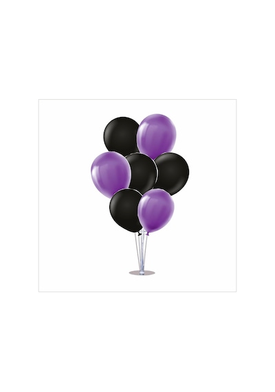 Ayaklı Balon Standı 7li Set, 7 Adet Mor, Siyah Balon Çok Renkli