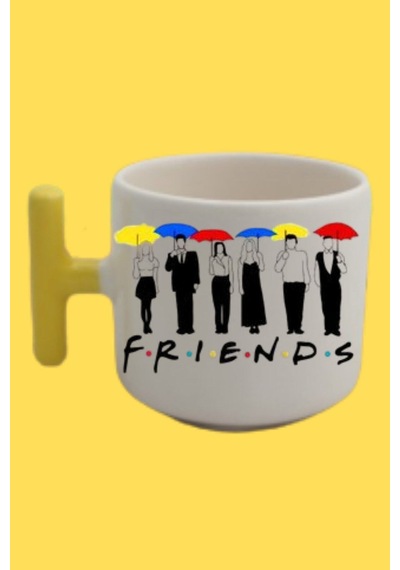 Sarı T Kulp Friends Temalı Nescafe Latte Fincanı Beyaz