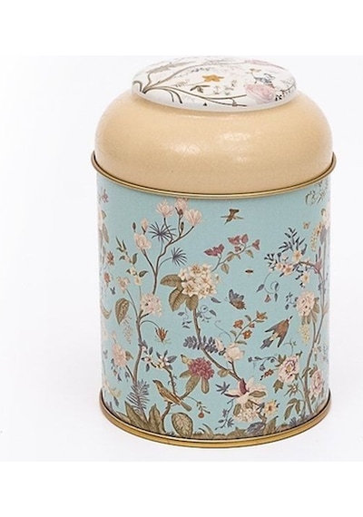 Flora Blue Desenli Yuvarlak Metal Saklama Kabı, 9 X 11 Cm, 0,6 Lt Desenli