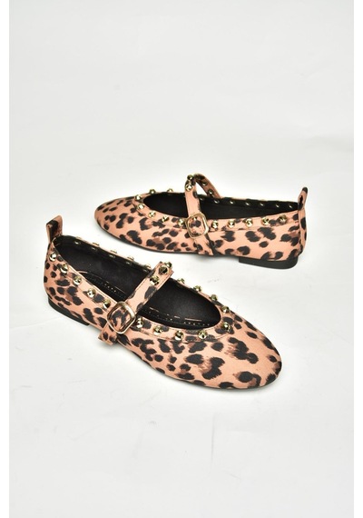 Fox Shoes T820841104 Leopar Kumaş Kadın Babet Leopar-kumaş Leopar