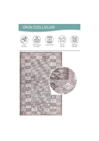 Artloop Stonart Eskitme Vintage Desenli Kahverengi Otantik Yıkanabilir Şönil Halı Al 462 Kahverengi 5