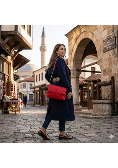 Dukidaso Kırmızı Suni Deri Kadın Kol Çantası Kırmızı Mt1523