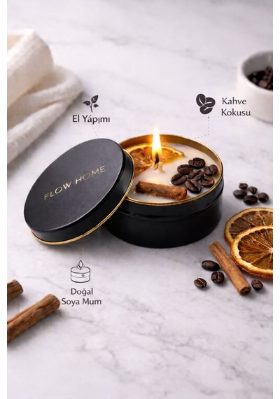 Dekoratif Lüks Soya Mum,el Yapımı Mum,metal Kutu ,portakal Detay Ev Hediyesi,kahve Kokulu 100 G Kahverengi - Turuncu