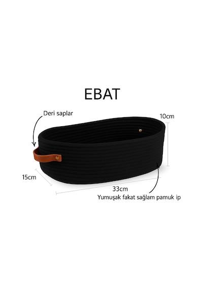 Mavaux Doğal Hasır Görünümlü 15x33x10 Çok Amaçlı Sepet Deri Saplı, Dekoratif Ve Fonksiyonel Organizer Siyah