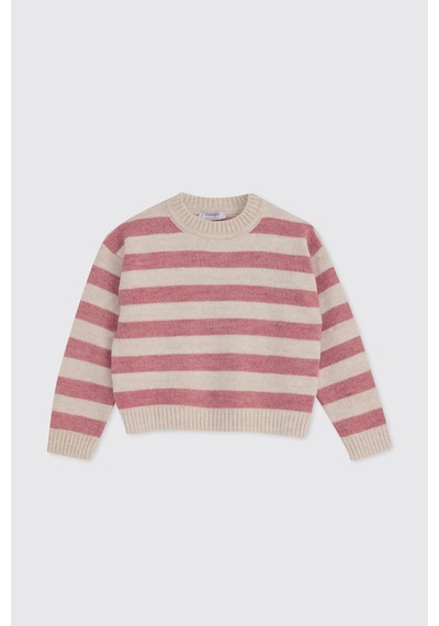 Panço Kız Bebek Çizgili Triko Pembe Kazak