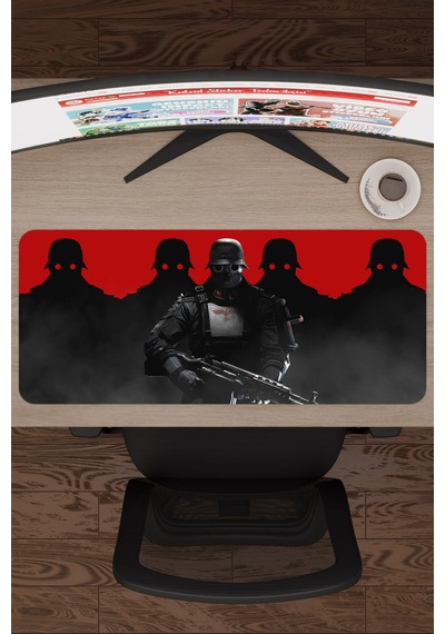 Wolfenstein Kaymaz Dikişli Kauçuk Oyuncu Mousepad V1 - 70x30 Xl Gaming Mouse Pad Fare Altlığı