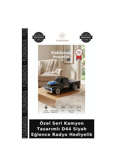 Özel Seri Kamyon Tasarımlı D44 Siyah Eğlence Radyo Hediyelik