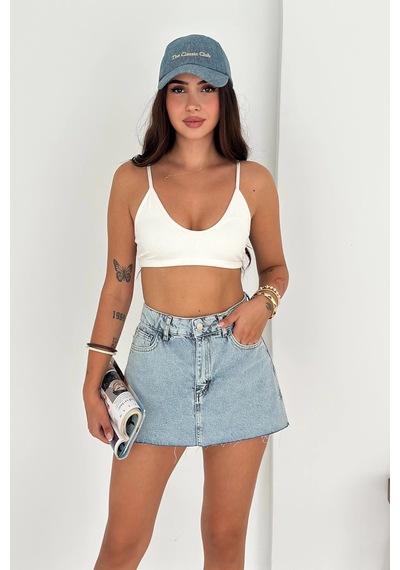 Mini Denim Şort Etek Mavi