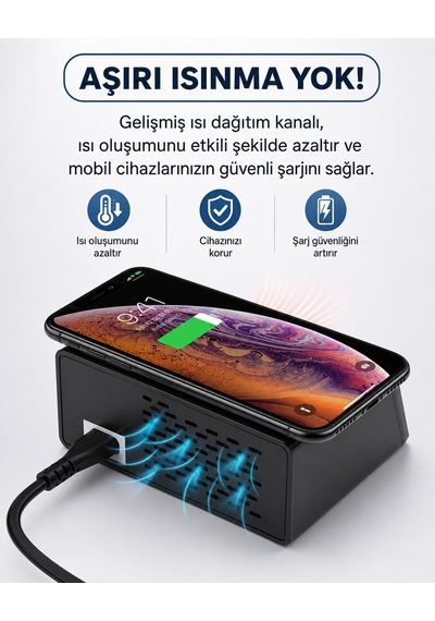 8 Portlu 7 Usb + Type-c Pd Çoklu Şarj İstasyonu Kablosuz + Kablolu Şarj Bir Arada
