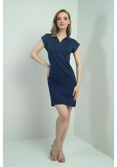 By Saygı Kadın Polo Yaka Elbise-40627 Lacivert By Saygı Kadın Polo Yaka Elbise-40627 Lacivert