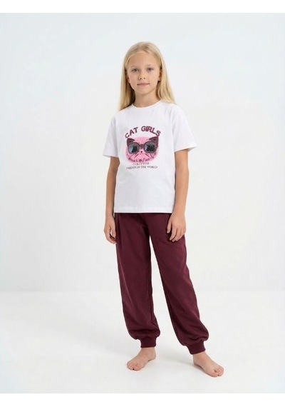 Zekids Kız Çocuk Cat Girls Baskılı T-shirt-17186 Ekru