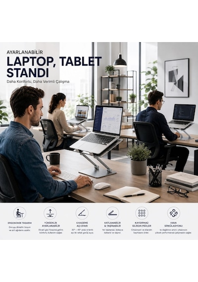 Schitec Metal Ayarlanabilir Laptop,tablet,Macbook Uyumlu,matebook Yükseltici Katlanabilir Stand Tutucu Gri