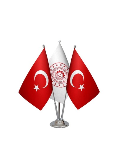 Masa Üstü Sanayi Bakanlığı Bayrağı Türk Bayrağı Üçlü Krom Direk M