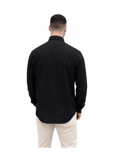 Etiler Collection Erkek Keten Kumaş Oversize Uzun Kollu Rahat Kalıp Gömlek - Siyah