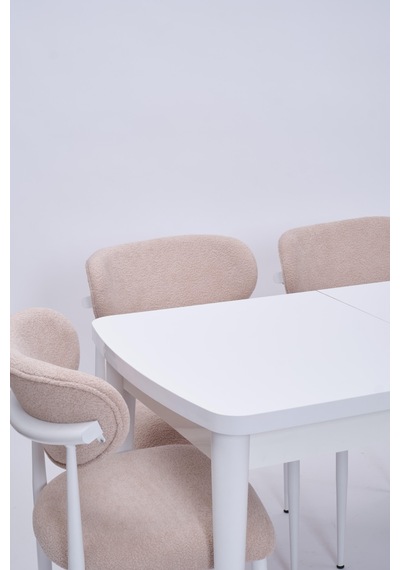 Nehir Polo Lak Panel Açılır Mutfak Masa Takımı 75x130cm beyaz