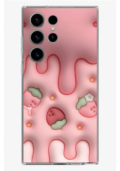 Samsung Galaxy S24 Ultra Uyumlu Çilekli Pasta Baskılı Silikon Kılıf Renkli